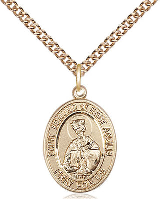 14kt Gold Saint Edmund of East Anglia Medal Engraved Catholic Saint Jewelry