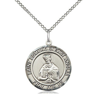Sterling Silver Saint Edmund of East Anglia Medal Religious Jewelry Engraved Catholic Saint Jewelry