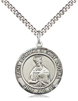 Sterling Silver Saint Edmund of East Anglia Medal Religious Jewelry Engraved Catholic Saint Jewelry