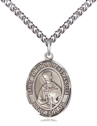 Sterling Silver Saint Edmund of East Anglia Medal Religious Jewelry Engraved Catholic Saint Jewelry