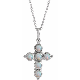 14K White Natural White Ethiopian Opal Cross 16-18" Necklace