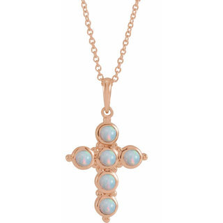 14K Rose Natural White Ethiopian Opal Cross 16-18" Necklace