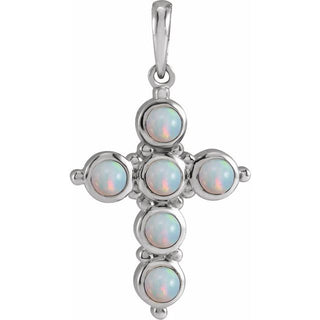 14K White Natural White Ethiopian Opal Cross Pendant