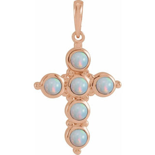 14K Rose Natural White Ethiopian Opal Cross Pendant