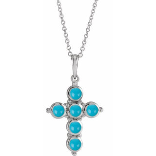 Sterling Silver Natural Turquoise Cross 16-18" Necklace