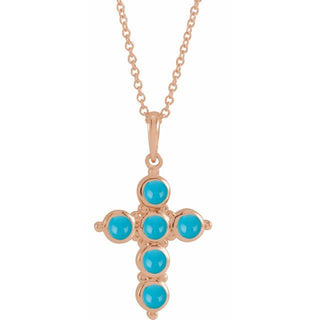 14K Rose Natural Turquoise Cross 16-18" Necklace