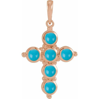 14K Rose Natural Turquoise Cross Pendant