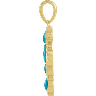 14K Yellow Natural Turquoise Cross Pendant