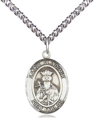Sterling Silver Saint Vladimir Medal Religious Jewelry Engraved Catholic Saint Jewelry