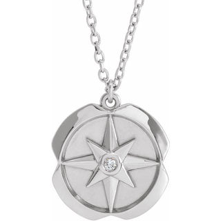 14K White .01 CT Natural Diamond Star 16-18" Necklace