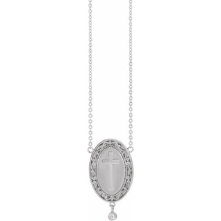 Sterling Silver .015 CT Natural Diamond Rosary Cross 18" Necklace