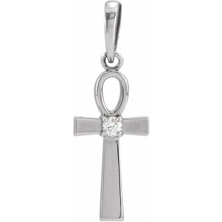 Sterling Silver .03 CT Natural Diamond Ankh Cross Pendant
