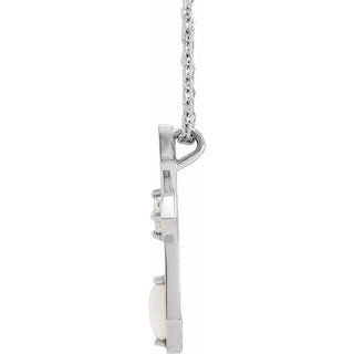 14K White Natural White Opal & .05 CT Natural Diamond Cross 16-18" Necklace