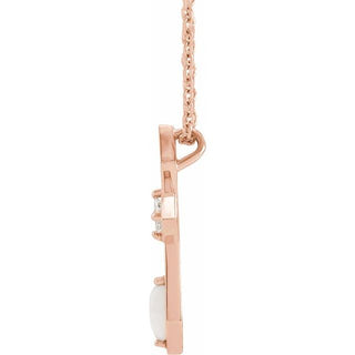 14K Rose Natural White Opal & .05 CT Natural Diamond Cross 16-18" Necklace