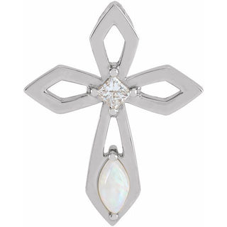 Sterling Silver Natural White Opal & .05 CT Natural Diamond Cross Pendant