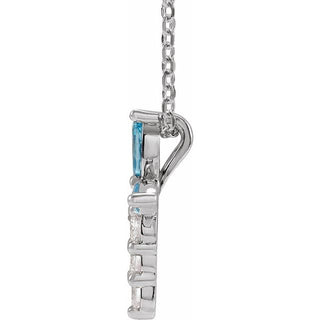 Platinum Natural Aquamarine & 1/10 CTW Natural Diamond Cross 16-18" Necklace