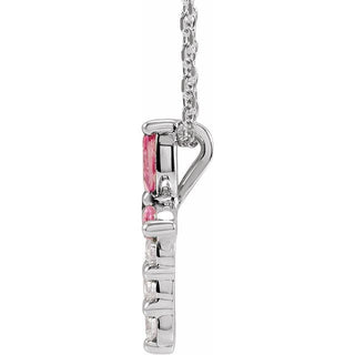 Sterling Silver Natural Pink Tourmaline & 1/10 CTW Natural Diamond Cross 16-18" Necklace