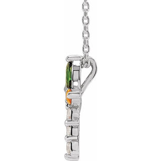 Platinum Natural Multi-Gemstone & 1/10 CTW Natural Diamond Cross 16-18" Necklace