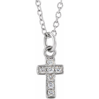 14K White .04 CTW Natural Diamond Youth Cross 15" Necklace