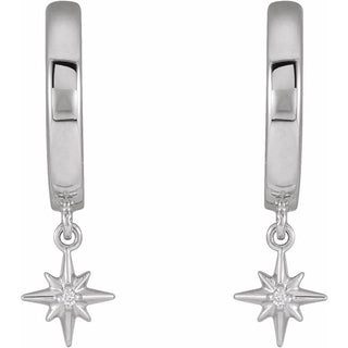 Platinum .0075 CTW Natural Diamond Star Hinged Hoop Earrings