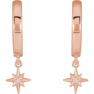 14K Rose .0075 CTW Natural Diamond Star Hinged Hoop Earrings