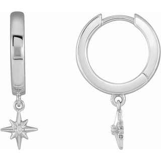 Platinum .0075 CTW Natural Diamond Star Hinged Hoop Earrings