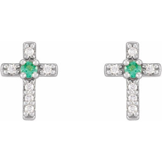 Sterling Silver Natural Emerald & .03 CTW Natural Diamond Cross Earrings