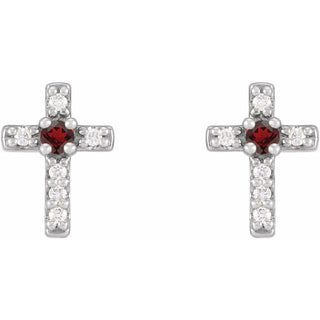 14K White Natural Mozambique Garnet & .03 CTW Natural Diamond Cross Earrings