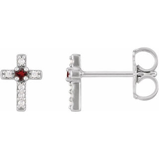 14K White Natural Mozambique Garnet & .03 CTW Natural Diamond Cross Earrings