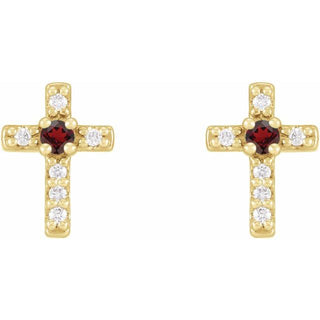 14K Yellow Natural Mozambique Garnet & .03 CTW Natural Diamond Cross Earrings