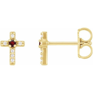 14K Yellow Natural Mozambique Garnet & .03 CTW Natural Diamond Cross Earrings