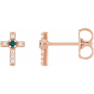 14K Rose Natural Alexandrite & .03 CTW Natural Diamond Cross Earrings