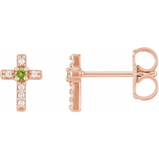 14K Rose Natural Peridot & .03 CTW Natural Diamond Cross Earrings