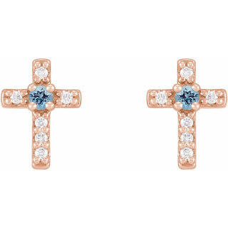 14K Rose Natural Aquamarine & .03 CTW Natural Diamond Cross Earrings