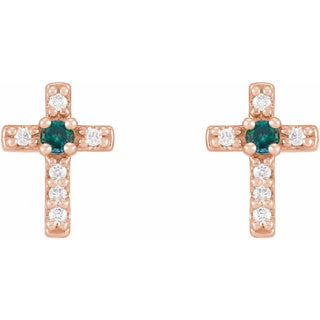 14K Rose Natural Alexandrite & .03 CTW Natural Diamond Cross Earrings