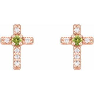 14K Rose Natural Peridot & .03 CTW Natural Diamond Cross Earrings