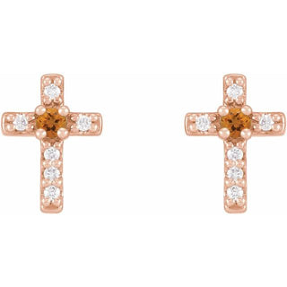 14K Rose Natural Citrine & .03 CTW Natural Diamond Cross Earrings