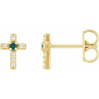 14K Yellow Natural Alexandrite & .03 CTW Natural Diamond Cross Earrings