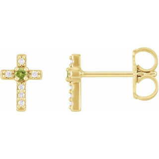 14K Yellow Natural Peridot & .03 CTW Natural Diamond Cross Earrings