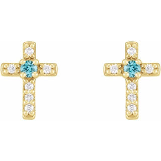 14K Yellow Natural Blue Zircon & .03 CTW Natural Diamond Cross Earrings