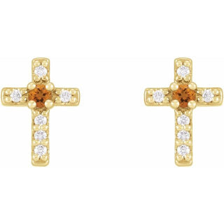14K Yellow Natural Citrine & .03 CTW Natural Diamond Cross Earrings