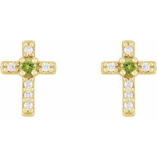 14K Yellow Natural Peridot & .03 CTW Natural Diamond Cross Earrings