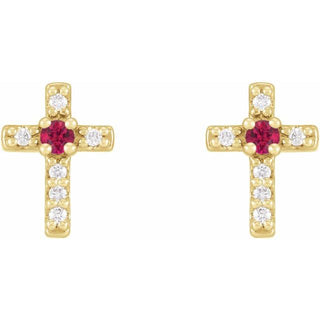 14K Yellow Natural Ruby & .03 CTW Natural Diamond Cross Earrings