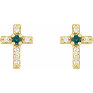 14K Yellow Natural Alexandrite & .03 CTW Natural Diamond Cross Earrings