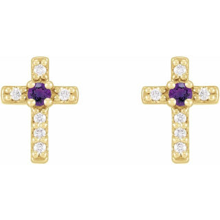14K Yellow Natural Amethyst & .03 CTW Natural Diamond Cross Earrings