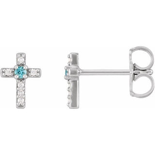Sterling Silver Natural Blue Zircon & .03 CTW Natural Diamond Cross Earrings