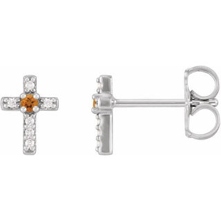 14K White Natural Citrine & .03 CTW Natural Diamond Cross Earrings