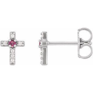 Platinum Natural Pink Tourmaline & .03 CTW Natural Diamond Cross Earrings
