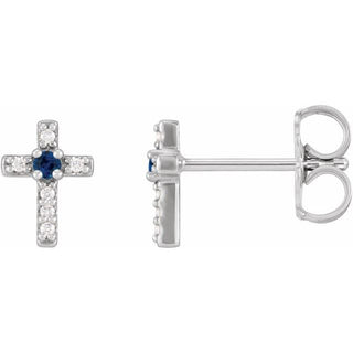 Platinum Natural Blue Sapphire & .03 CTW Natural Diamond Cross Earrings