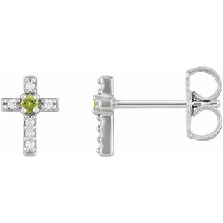 Sterling Silver Natural Peridot & .03 CTW Natural Diamond Cross Earrings